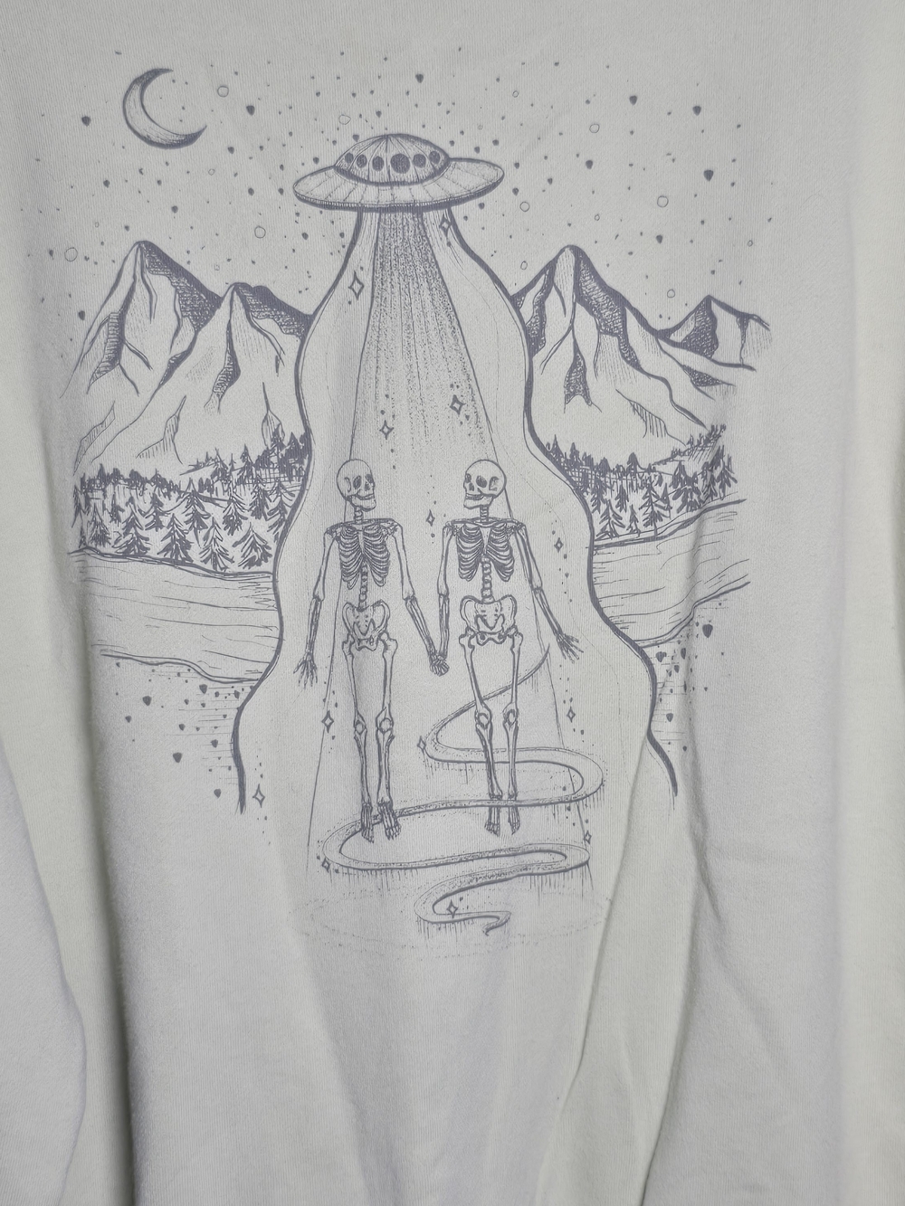 American Eagle Outfitters Sage Green Crewneck with Skeleton UFO HalloweenGraphic - Picture 2 of 6